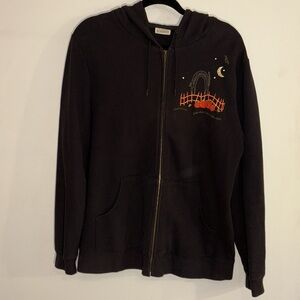 90s Y2K Halloween Black Cat Embroidered Black Hoodie Woman’s Med/Large